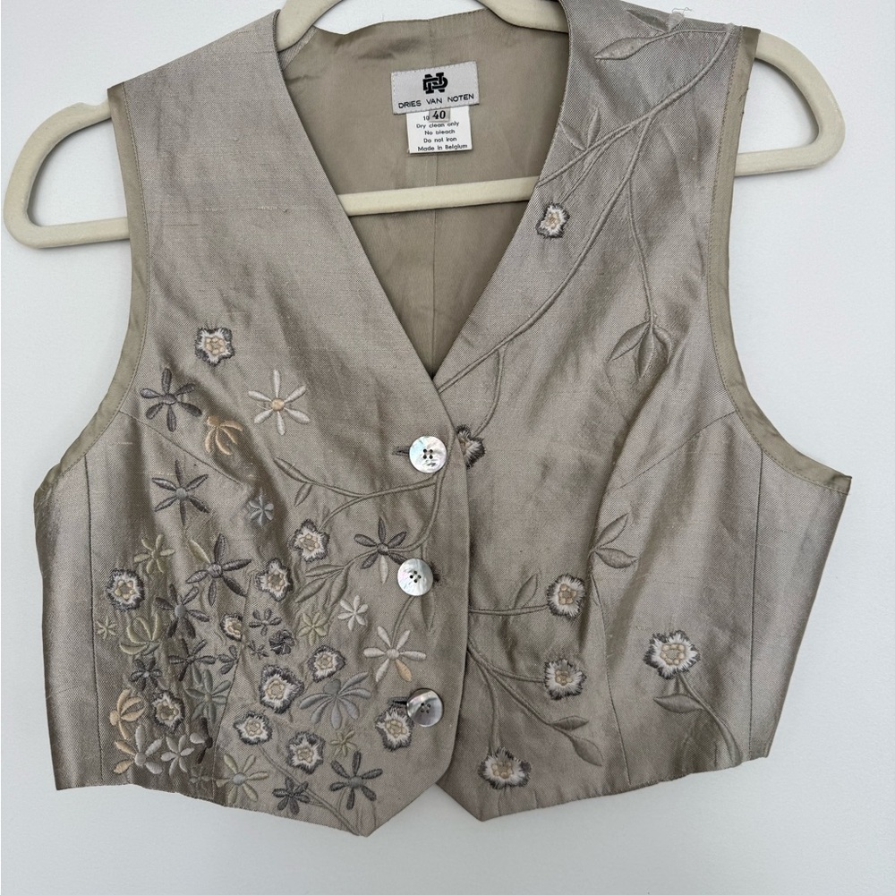 Dries Van Noten Embroidered Silk Satin Vest Gray sz 40